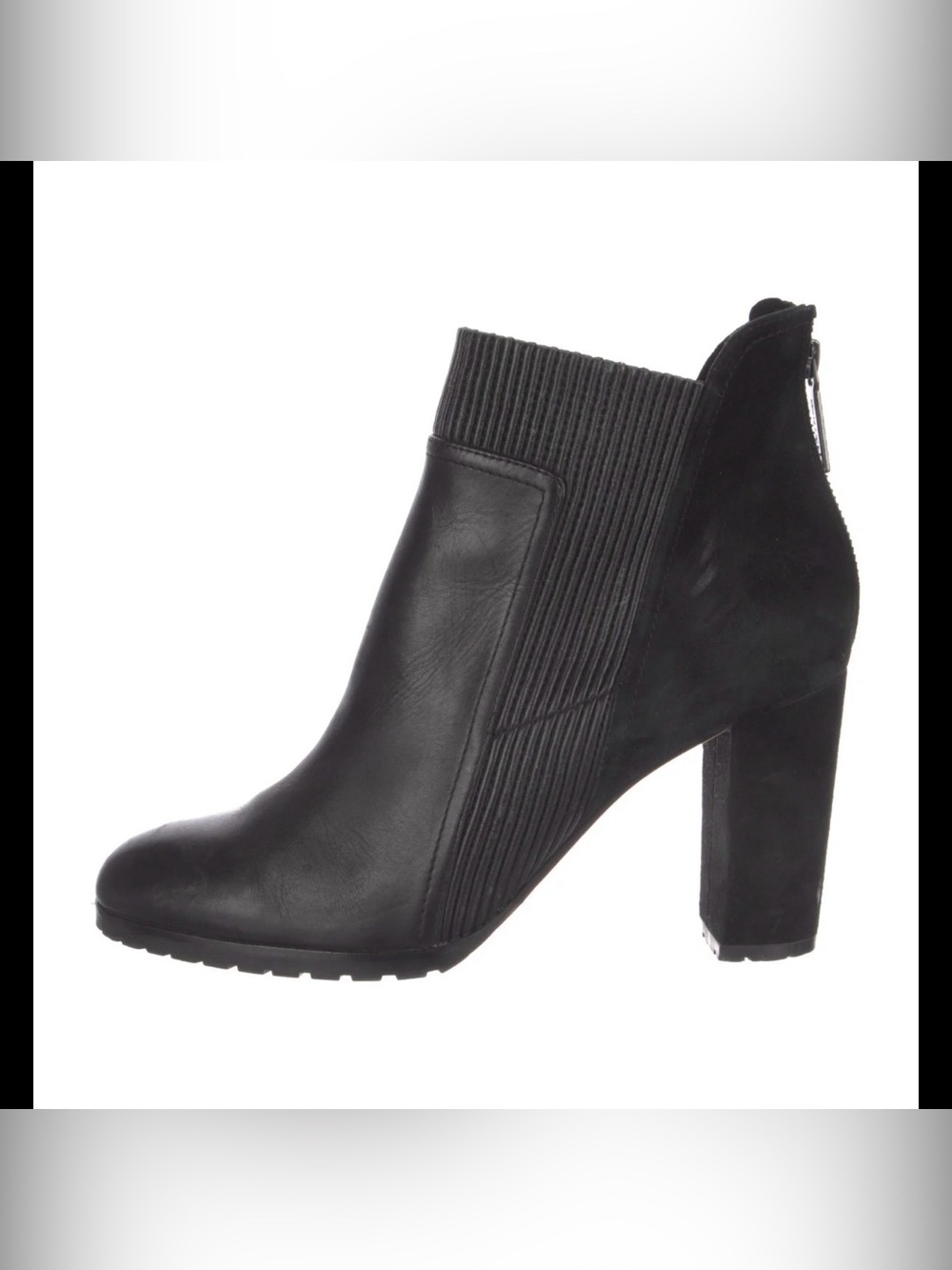 Donald J. Pliner Black Leather & Suede Chelsea Block Heel Ankle Boots